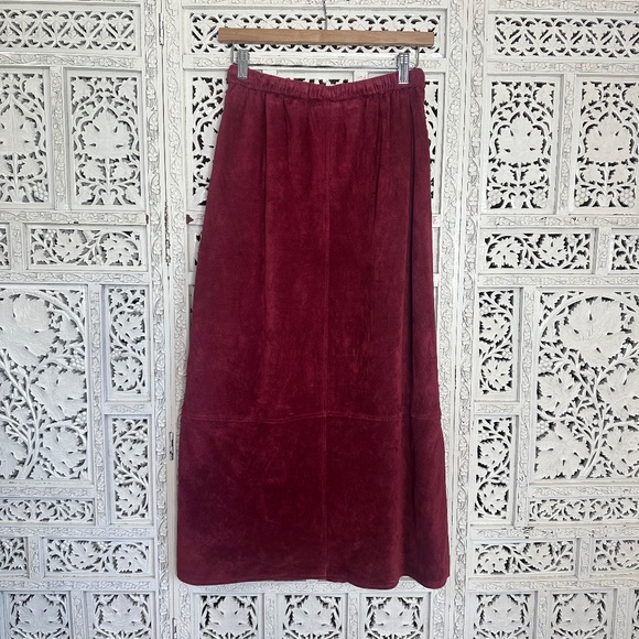 Vintage Deadstock Terry Lewis Red Suede Prairie Cottage Maxi Skirt Sz Small - Picture 4 of 6